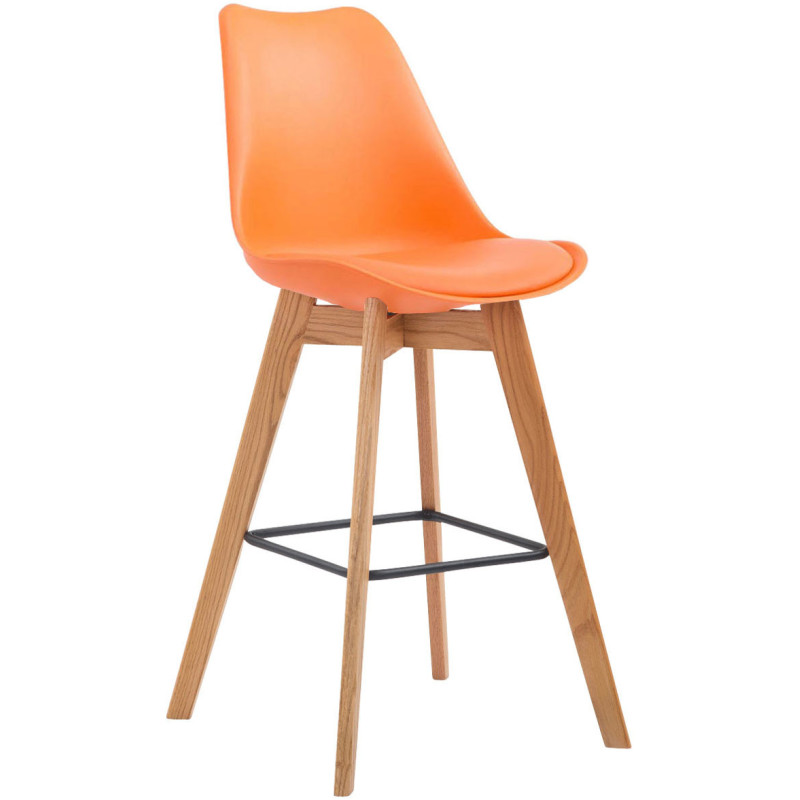 Tabouret de bar scandinave en Polypropylène Orange Bois de chêne Naturel Melvon  - 1