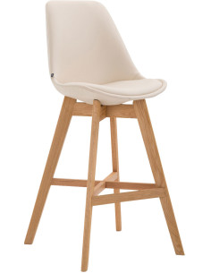 Tabouret de bar scandinave en Polyuréthane Blanc crème Bois de chêne Naturel Brelon  - 1