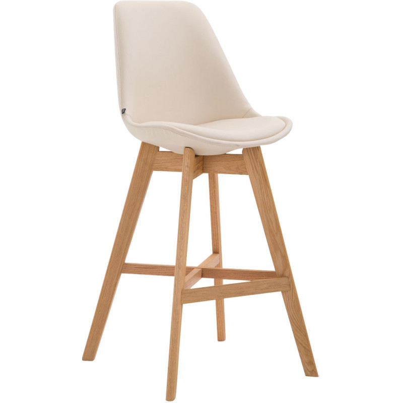 Tabouret de bar scandinave en Polyuréthane Blanc crème Bois de chêne Naturel Brelon  - 1