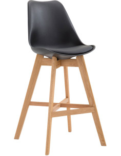 Tabouret de bar scandinave en Polypropylène Noir Bois de chêne Naturel Brelon  - 1