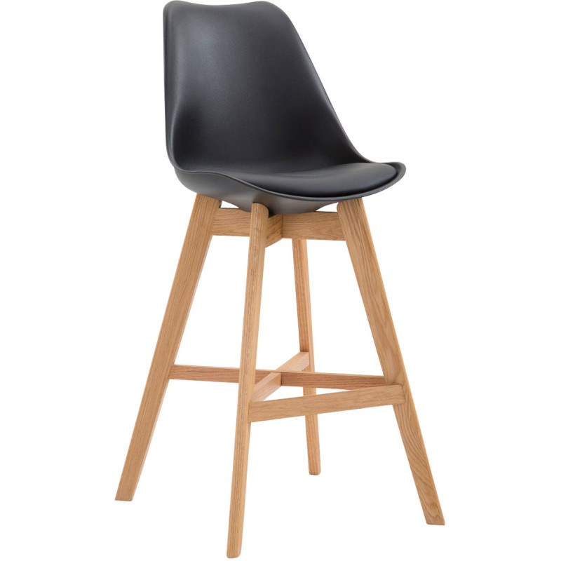 Tabouret de bar scandinave en Polypropylène Noir Bois de chêne Naturel Brelon  - 1
