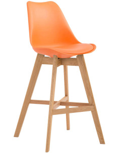 Tabouret de bar scandinave en Polypropylène Orange Bois de chêne Naturel Brelon  - 1