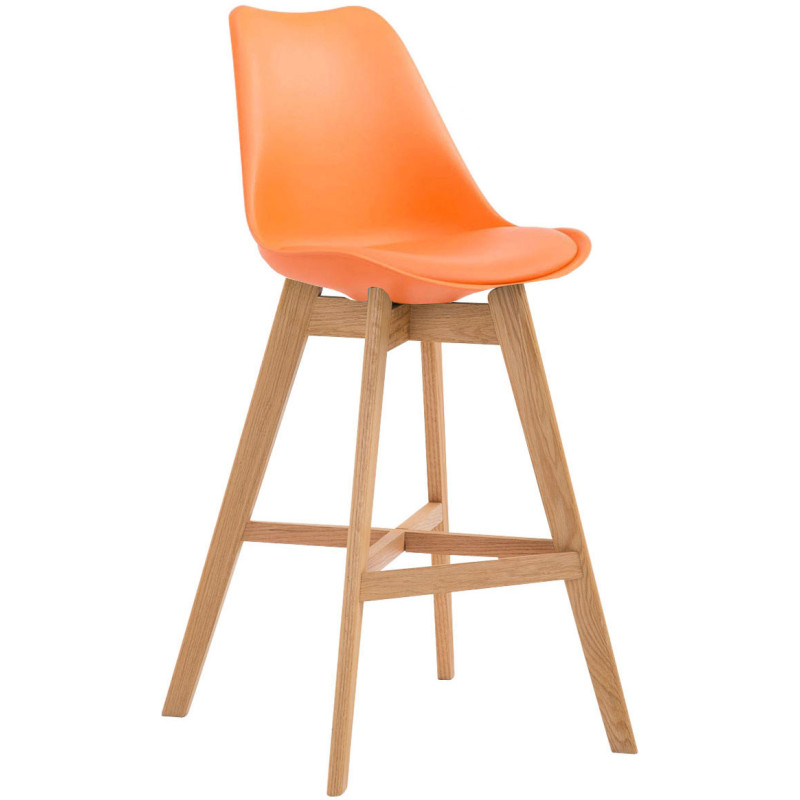 Tabouret de bar scandinave en Polypropylène Orange Bois de chêne Naturel Brelon  - 1