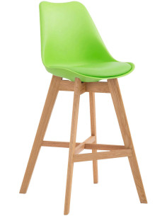 Tabouret de bar scandinave en Polypropylène Vert Bois de chêne Naturel Brelon  - 1