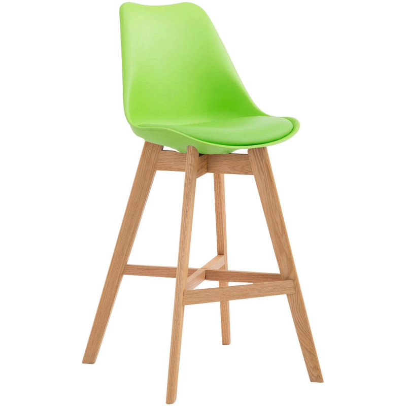 Tabouret de bar scandinave en Polypropylène Vert Bois de chêne Naturel Brelon  - 1
