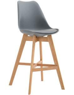 Tabouret de bar scandinave en Polypropylène Gris Bois de chêne Naturel Brelon  - 1