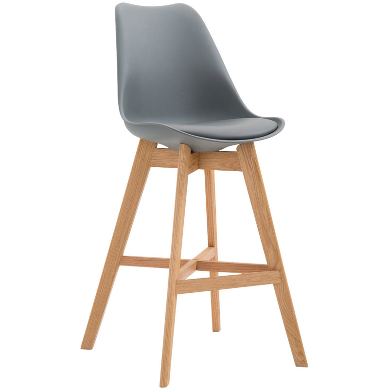 Tabouret de bar scandinave en Polypropylène Gris Bois de chêne Naturel Brelon  - 1