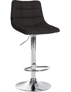 Tabouret de bar réglable matelassé en Tissu Noir Métal Argenté Léon - 1