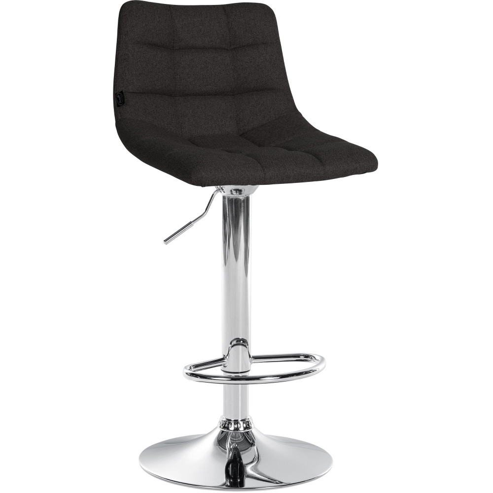Tabouret de bar réglable matelassé en Tissu Noir Métal Argenté Léon - 1