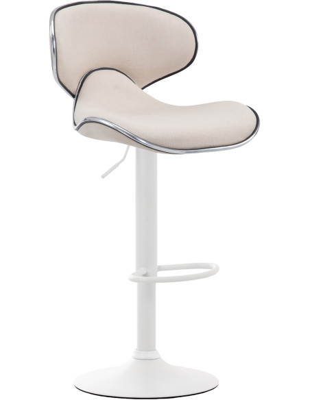 Tabouret de bar original en Tissu Blanc crème Métal Blanc Liseret argenté Kryven - 1