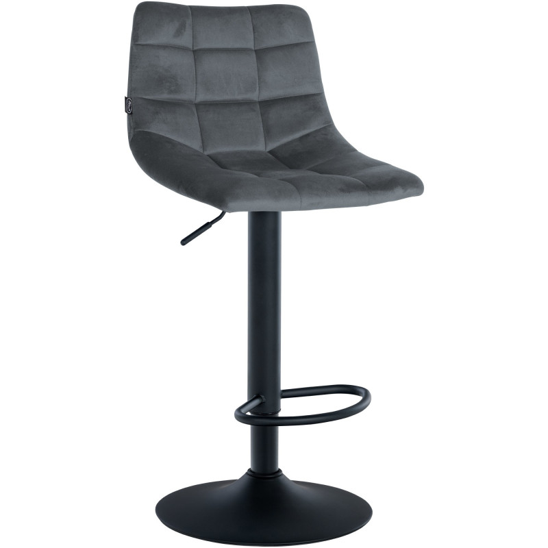 Tabouret de bar réglable matelassé en Velours Gris foncé Métal Noir Léon - 1