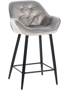 Tabouret de bar haut de gamme en Velours Gris Capitonné Métal Noir Syrion - 1