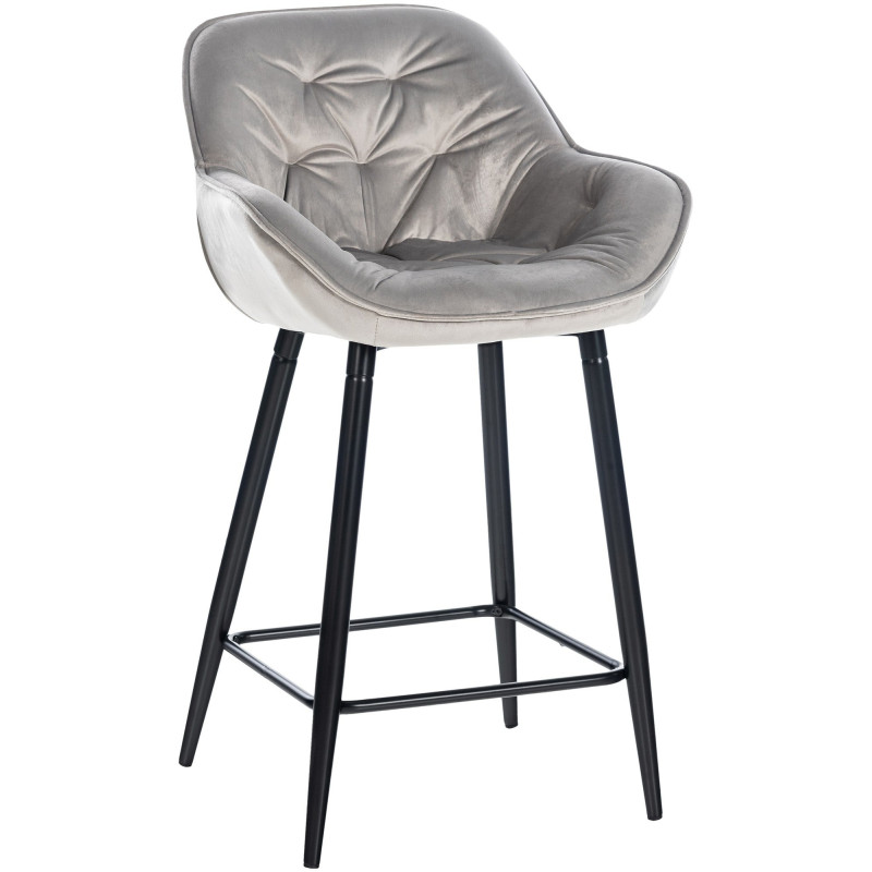 Tabouret de bar haut de gamme en Velours Gris Capitonné Métal Noir Syrion - 1