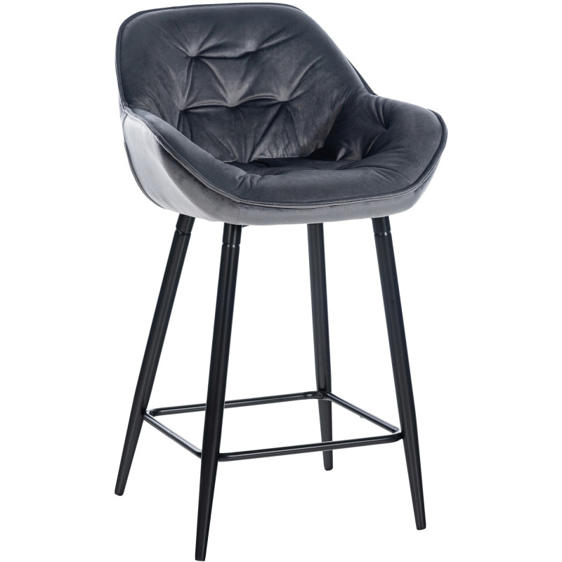 Tabouret de bar haut de gamme en Velours Gris foncé Capitonné Métal Noir Syrion - 1