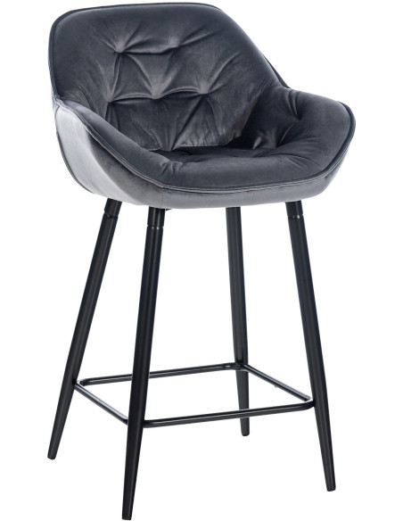 Tabouret de bar haut de gamme en Velours Gris foncé Capitonné Métal Noir Syrion - 1