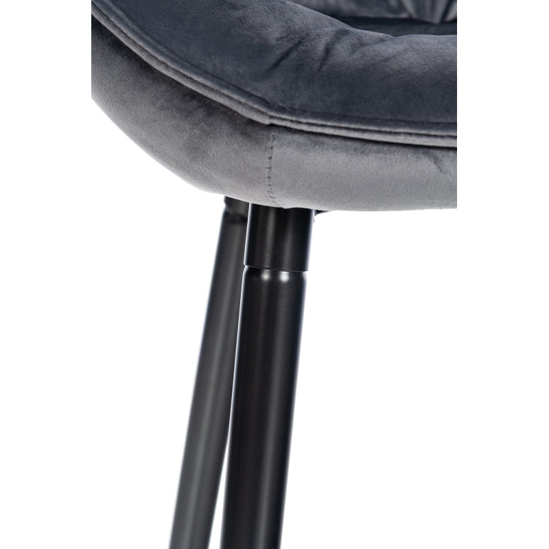 Tabouret de bar haut de gamme en Velours Gris foncé Capitonné Métal Noir Syrion - 4