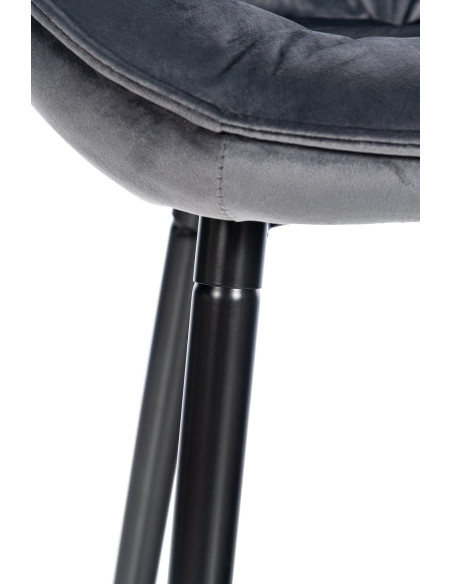 Tabouret de bar haut de gamme en Velours Gris foncé Capitonné Métal Noir Syrion - 4