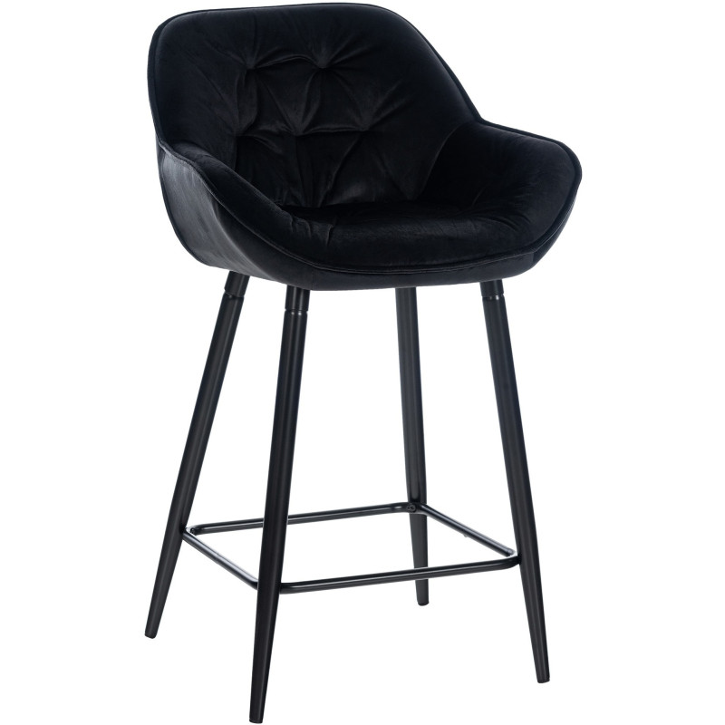 Tabouret de bar haut de gamme en Velours Noir Capitonné Métal Noir Syrion - 1
