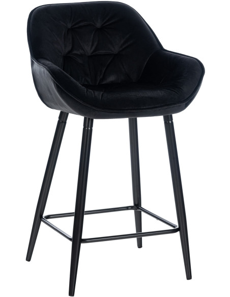 Tabouret de bar haut de gamme en Velours Noir Capitonné Métal Noir Syrion - 1