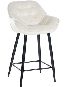 Tabouret de bar haut de gamme en Velours Blanc crème Capitonné Métal Noir Syrion - 1