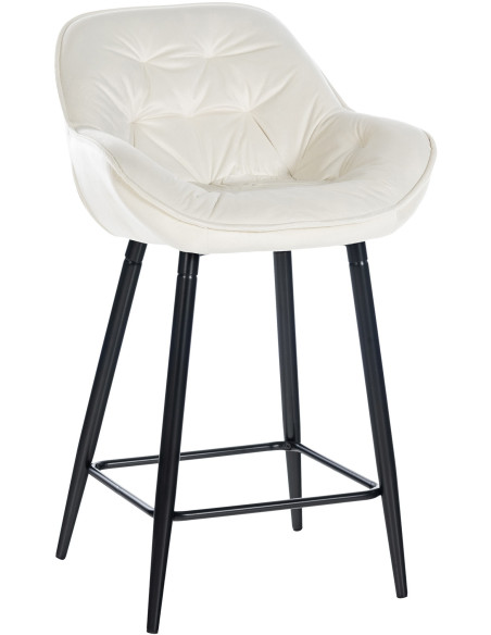 Tabouret de bar haut de gamme en Velours Blanc crème Capitonné Métal Noir Syrion - 1