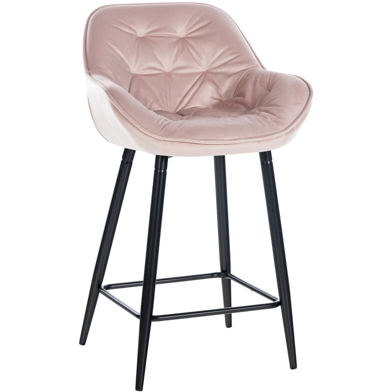 Tabouret de bar haut de gamme en Velours Rose Capitonné Métal Noir Syrion - 1