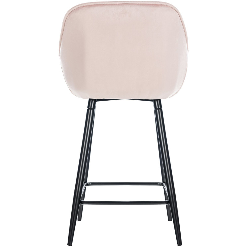 Tabouret de bar haut de gamme en Velours Rose Capitonné Métal Noir Syrion - 2
