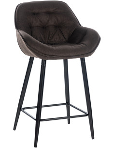 Tabouret de bar haut de gamme en Tissu Marron Capitonné Métal Noir Syrion - 1