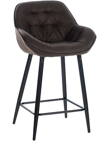 Tabouret de bar haut de gamme en Tissu Marron Capitonné Métal Noir Syrion - 1