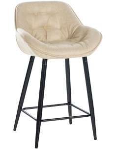 Tabouret de bar haut de gamme en Tissu Blanc crème Capitonné Métal Noir Syrion - 1