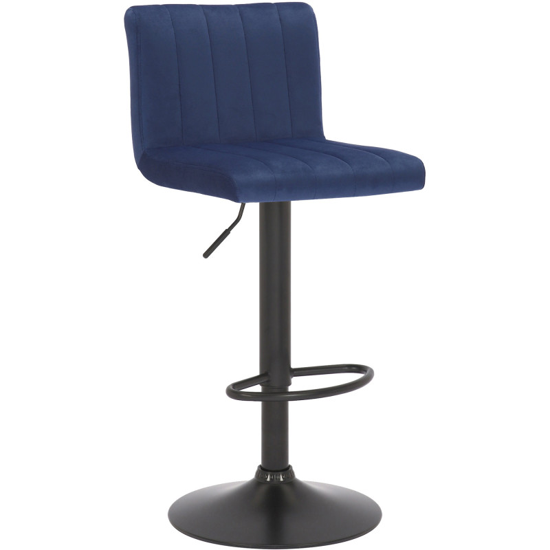 Tabouret de bar moderne chic en Velours Bleu Métal Noir Dyrvon - 1