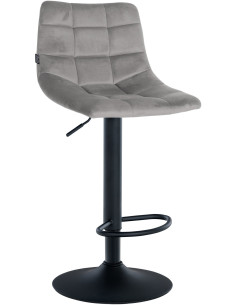 Tabouret de bar réglable matelassé en Velours Gris Métal Noir Léon - 1