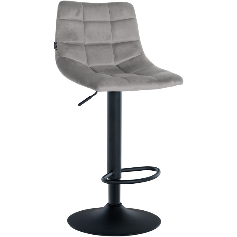 Tabouret de bar réglable matelassé en Velours Gris Métal Noir Léon - 1