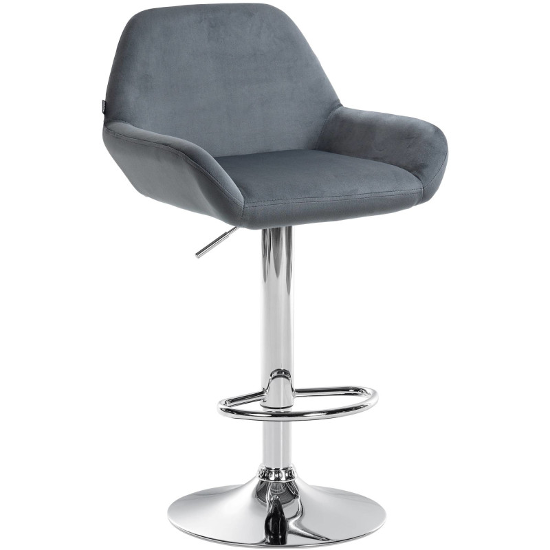 Tabouret de bar moderne en Velours Gris foncé Métal Argenté Gylvan - 1