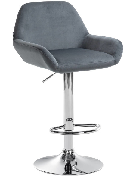 Tabouret de bar moderne en Velours Gris foncé Métal Argenté Gylvan - 1
