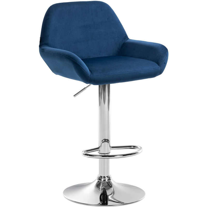 Tabouret de bar moderne en Velours Bleu Métal Argenté Gylvan - 1