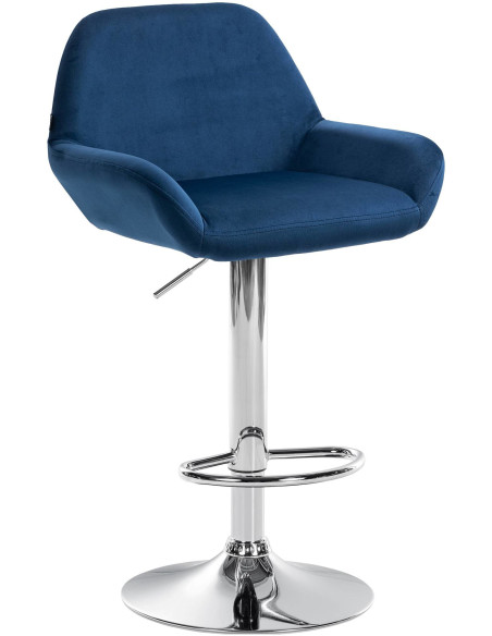 Tabouret de bar moderne en Velours Bleu Métal Argenté Gylvan - 1