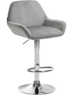 Tabouret de bar moderne en Velours Gris Métal Argenté Gylvan - 1