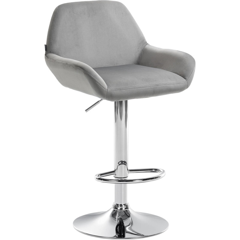 Tabouret de bar moderne en Velours Gris Métal Argenté Gylvan - 1