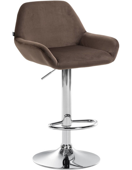 Tabouret de bar moderne en Velours Marron Métal Argenté Gylvan - 1