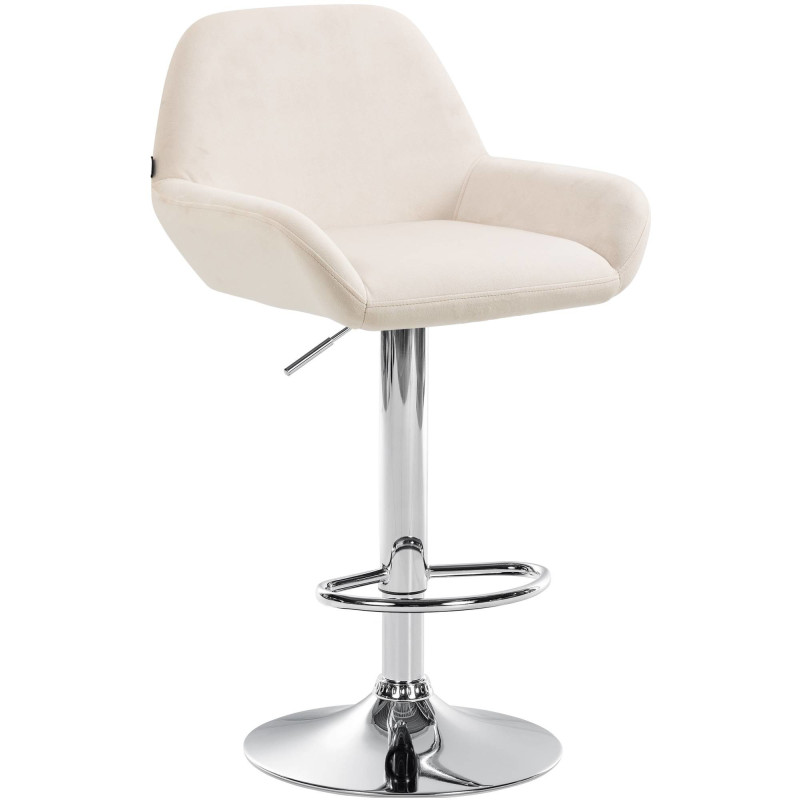 Tabouret de bar moderne en Velours Blanc crème Métal Argenté Gylvan - 1