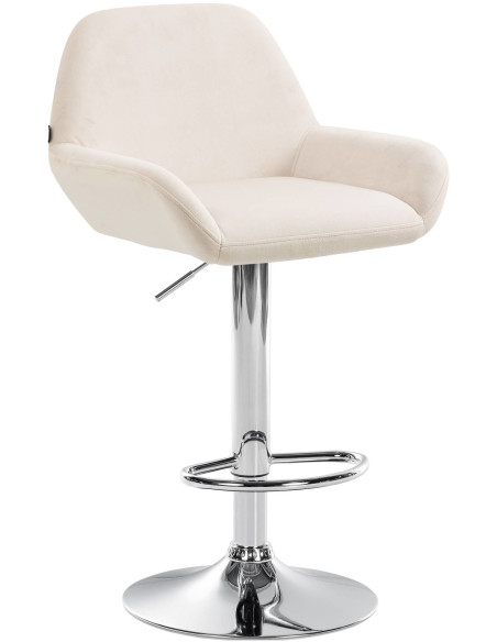 Tabouret de bar moderne en Velours Blanc crème Métal Argenté Gylvan - 1