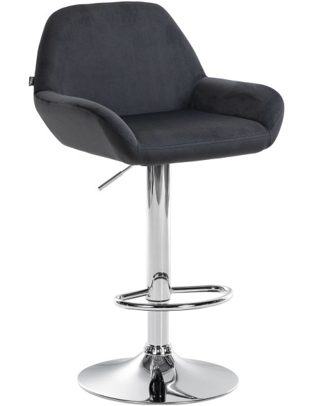 Tabouret de bar moderne en Velours Noir Métal Argenté Gylvan - 1