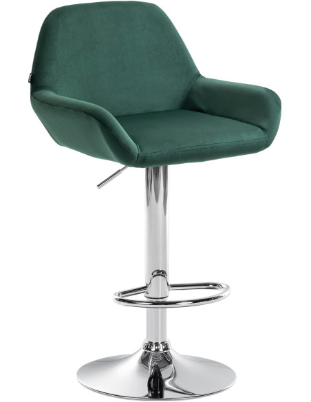 Tabouret de bar moderne en Velours Vert foncé Métal Argenté Gylvan - 1