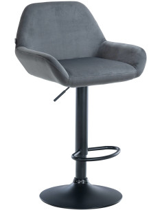 Tabouret de bar moderne en Velours Gris foncé Métal Noir Gylvan - 1
