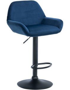 Tabouret de bar moderne en Velours Bleu Métal Noir Gylvan - 1