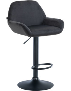 Tabouret de bar moderne en Velours Noir Métal Noir Gylvan - 1