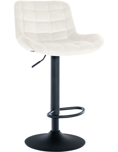 Tabouret de bar moderne réglable en Velours Blanc crème Métal Noir Noir - 1