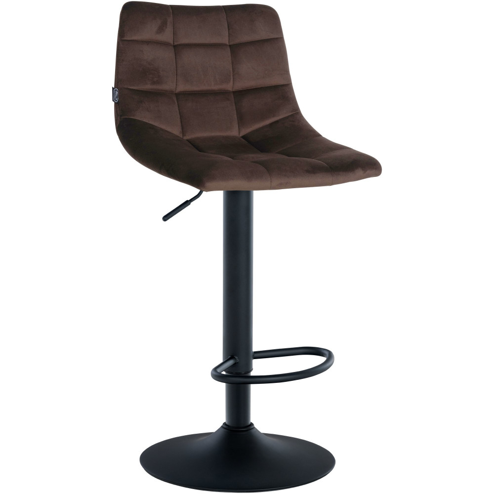 Tabouret de bar réglable matelassé en Velours Marron Métal Noir Léon - 1