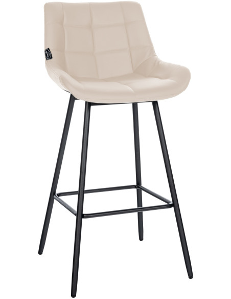 Tabouret de bar moderne chic en Polyuréthane Blanc crème Métal Noir Cerian - 1